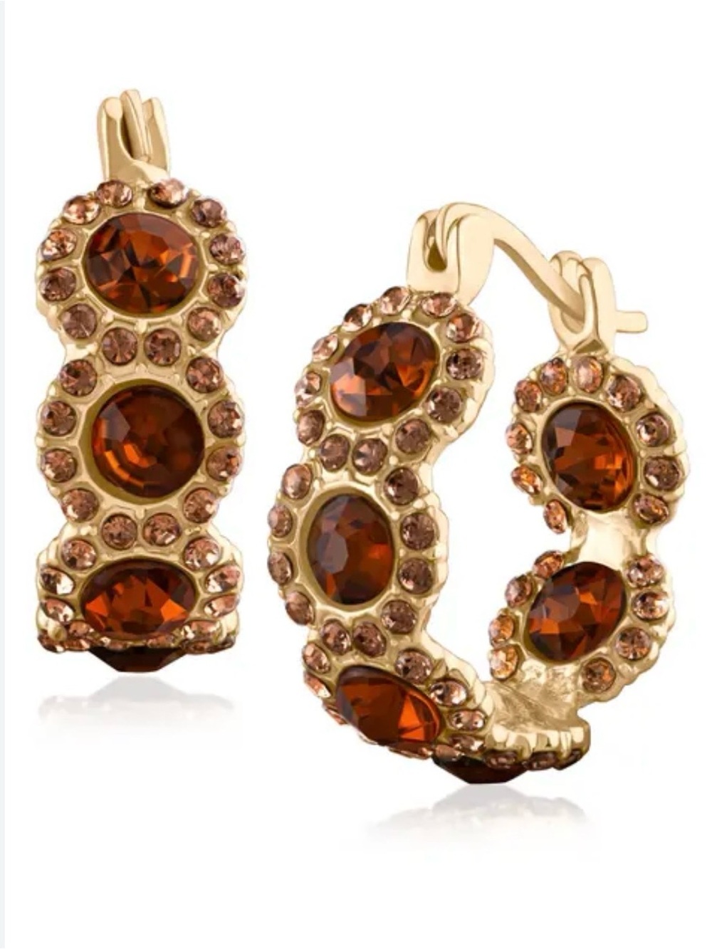 NWOT Gold Hoop Earrings with Amber Crystal Accents